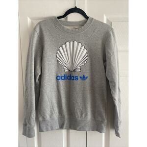 Adidas Noah Shell Graphic Sweatshirt Womens XS Grey Trefoil Pullover Cotton XS